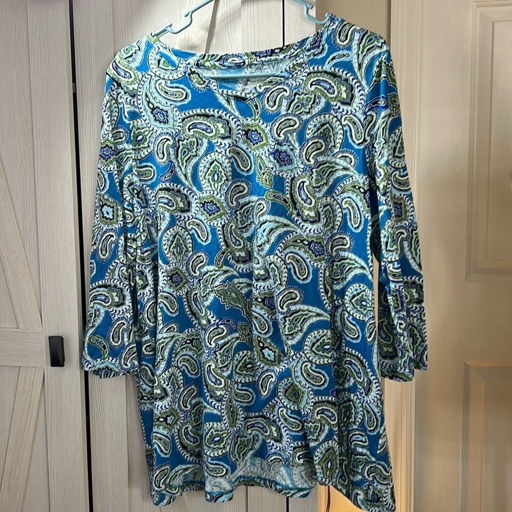 Kim Rogers 3/4 Sleeve Blue/Green Paisley Shirt Sz 1X